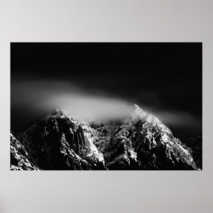 Black and white long exposure of clouds mountains poster