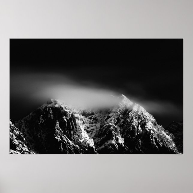 Black and white long exposure of clouds mountains poster (Front)