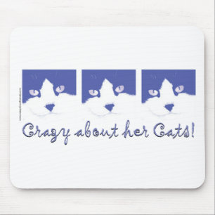 Black and White Longhaired Cat Mouse Mat