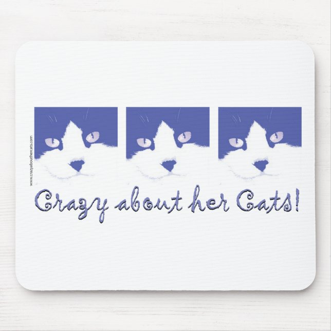 Black and White Longhaired Cat Mouse Mat (Front)