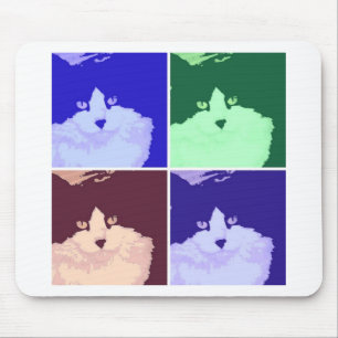 Black and White Longhaired Cat Mouse Mat