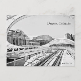 Black and White Look of Union Station, Denver, CO Postcard