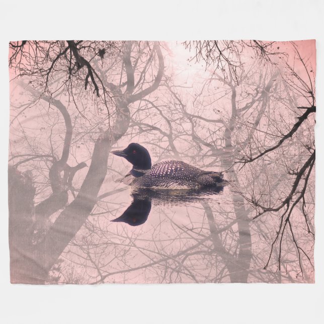 Black and white loon on a lake throw blanket pink (Front (Horizontal))