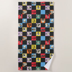 Black and White LOONEY TUNES™ in Colourful Chequer Beach Towel