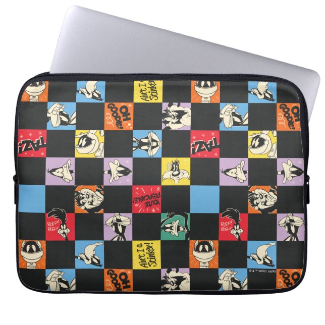 Black and White LOONEY TUNES™ in Colourful Chequer Laptop Sleeve (Front)