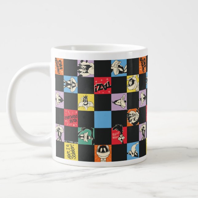 Black and White LOONEY TUNES™ in Colourful Chequer Large Coffee Mug (Left)