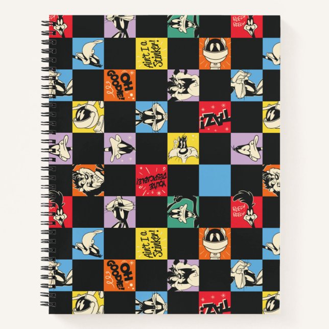 Black and White LOONEY TUNES™ in Colourful Chequer Notebook (Front)