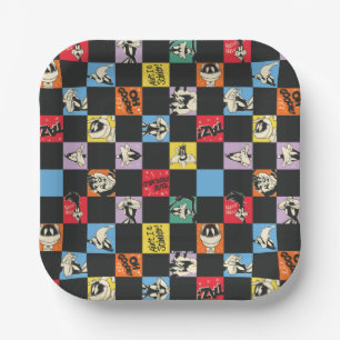 Black and White LOONEY TUNES™ in Colourful Chequer Paper Plate