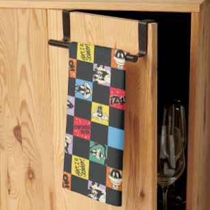 Black and White LOONEY TUNES™ in Colourful Chequer Tea Towel