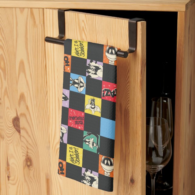 Black and White LOONEY TUNES™ in Colourful Chequer Tea Towel (Thirds Fold)