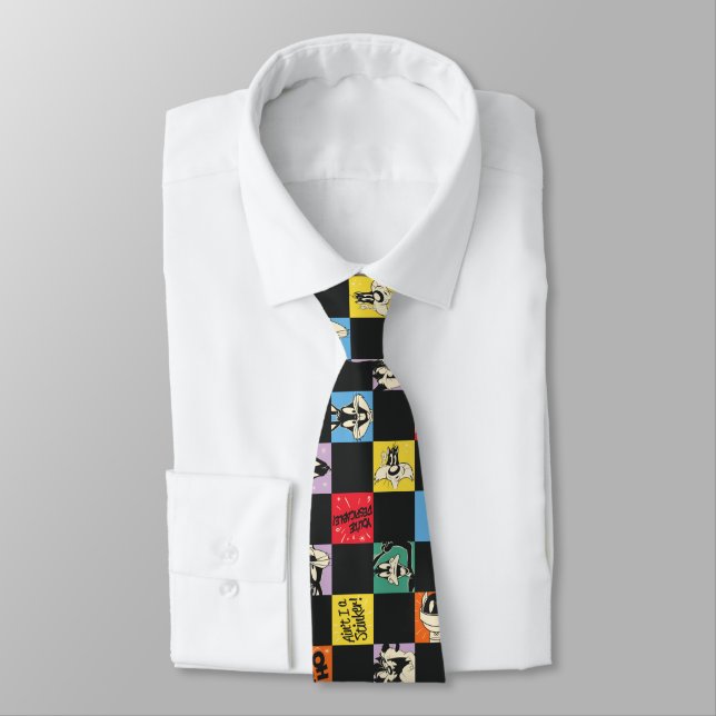 Black and White LOONEY TUNES™ in Colourful Chequer Tie (Tied)