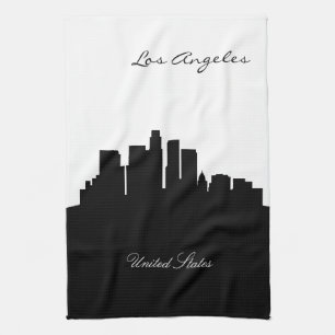 Black and White Los Angeles Skyline Tea Towel