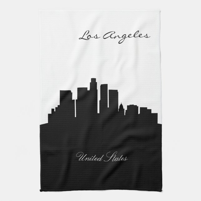 Black and White Los Angeles Skyline Tea Towel (Vertical)