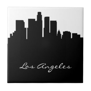 Black and White Los Angeles Skyline Tile