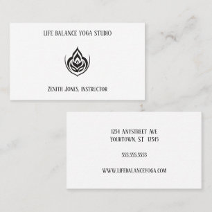 Black and White Lotus and Flame Yoga Business Card