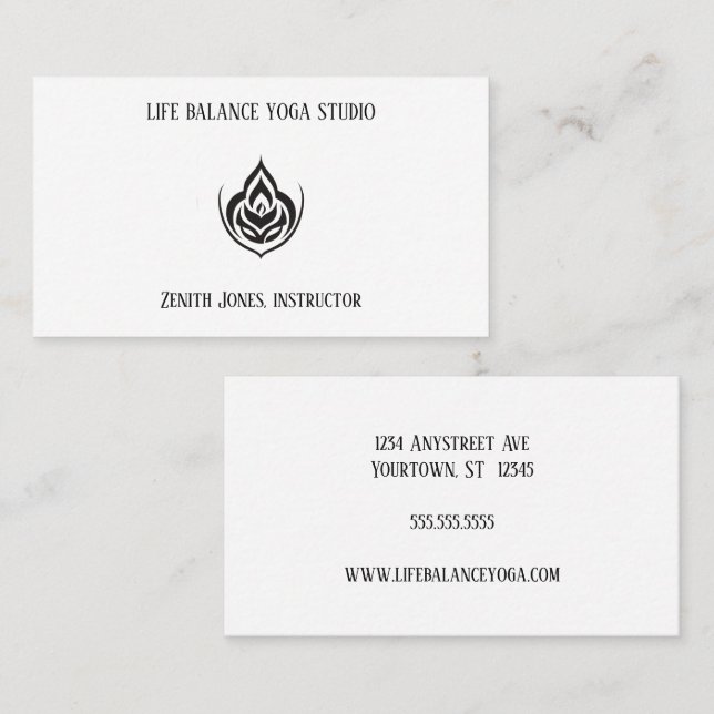 Black and White Lotus and Flame Yoga Business Card (Front/Back)