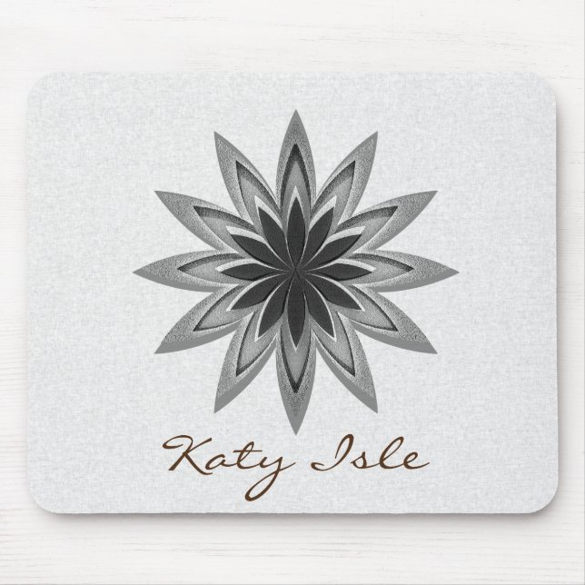 Black and White Lotus Flower  Paint Customise Mouse Mat (Front)