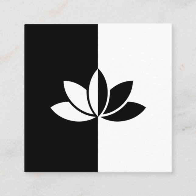 Black and White Lotus Flower Square Business Card (Front)