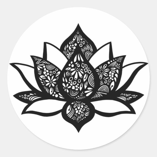 Black and White Lotus Flower Sticker (Front)
