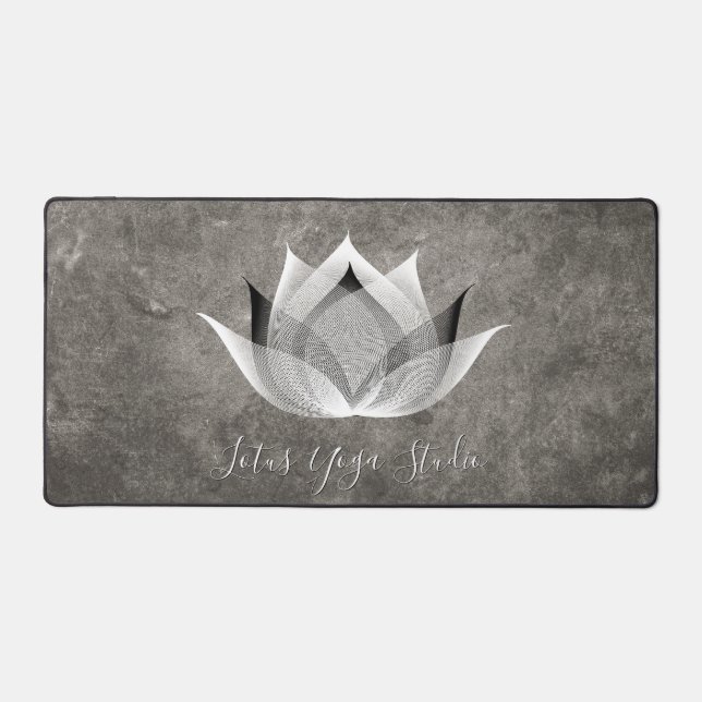  Black and White Lotus Modern Unique Yoga Grey Zen Desk Mat (Front)