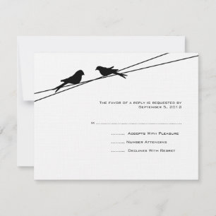 Black and White Love Birds on a Wire RSVP