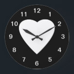 Black and White Love Heart Design. Large Clock<br><div class="desc">A white heart on a black background.</div>