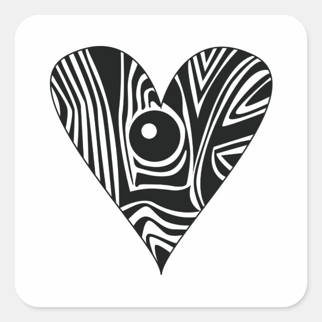Black and White LOVE heart Square Sticker (Front)