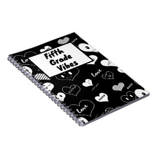 Black and White Love Hearts Fifth Grade Vibes Notebook
