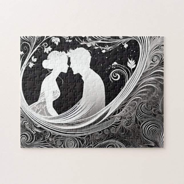 Black and White Love in Reverse: Silhouette Couple Jigsaw Puzzle (Horizontal)