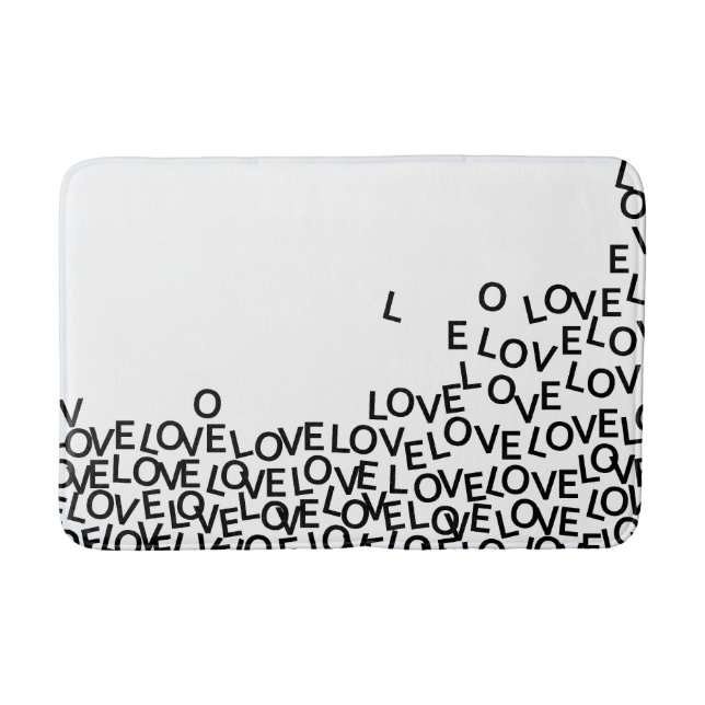 Black and White LOVE LOVE LOVE Typography Bath Mat (Front)