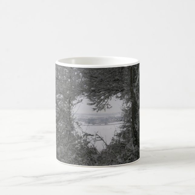 Black and White Love Snow Heart Photo Christmas Coffee Mug (Center)