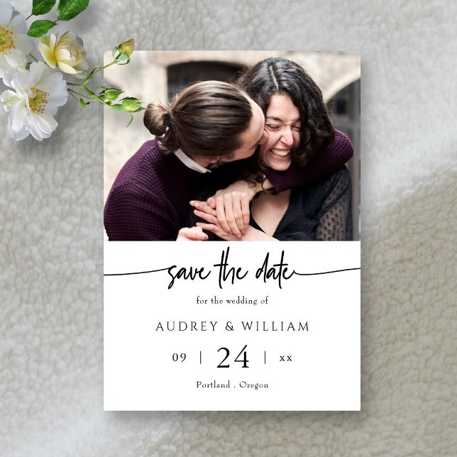 Black and White Love Story: Modern Wedding Photo Save The Date (Black and White Love Story_ Modern Wedding Photo Save The Date)