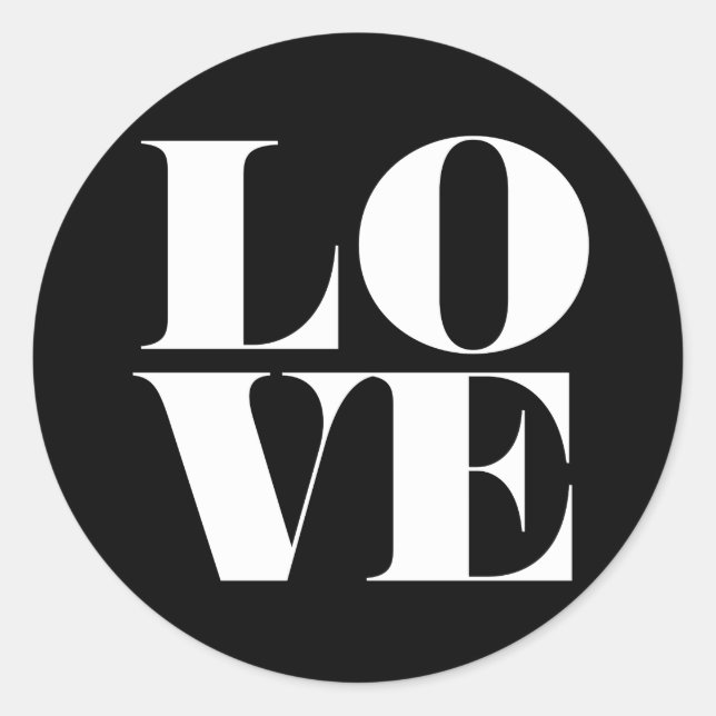 Black and White Love Typography Valentine's Day Classic Round Sticker (Front)