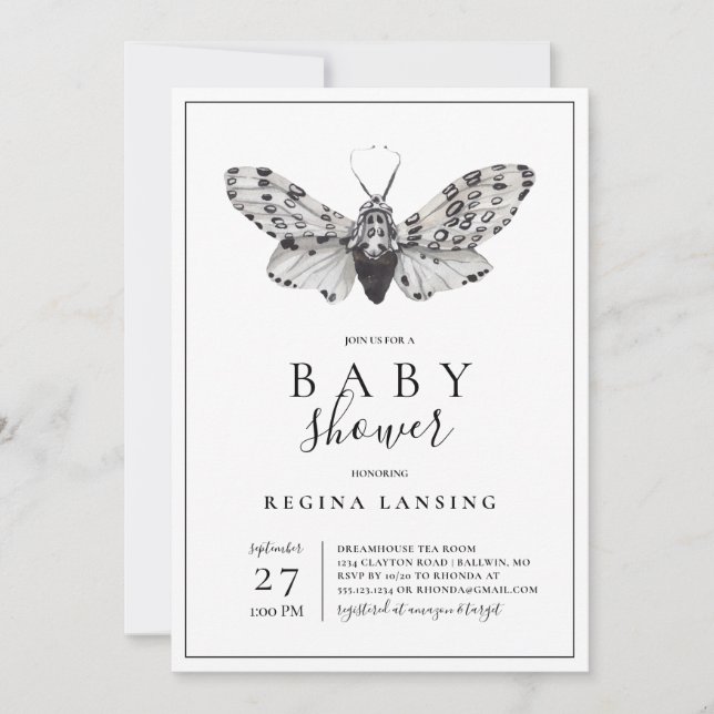 Black and White Love You Moth Baby Shower Invitation (Front)