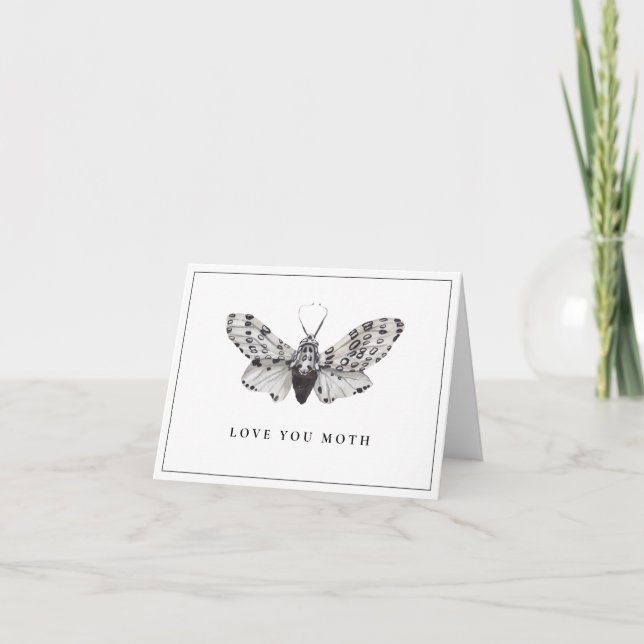 Black and White Love You Moth Thank You Card (Front)