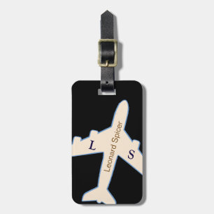 black and white luggage tag personalised with name