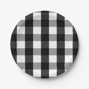 Black and White Lumberjack Plaid Paper Plate