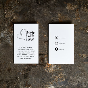 Black and white. Made with love heart social links Enclosure Card
