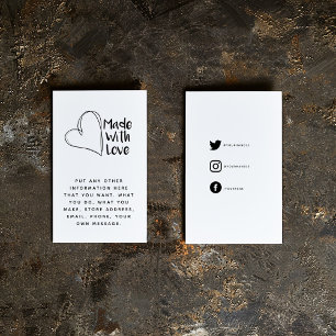 Black and white made with love heart, social links enclosure card
