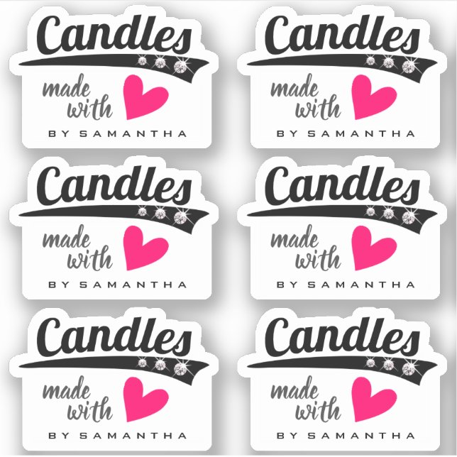 Black and White Made with Love Pink Heart Candles (Front)
