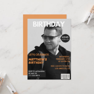 Black and white Magazine Editorial 62nd birthday Invitation