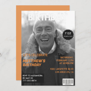 Black and white Magazine Editorial 71st birthday Invitation