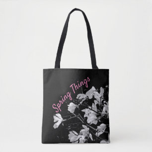 Black and White Magnolia Print Tote Bag