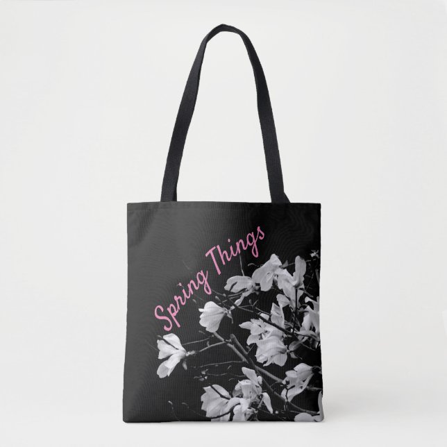 Black and White Magnolia Print Tote Bag (Front)