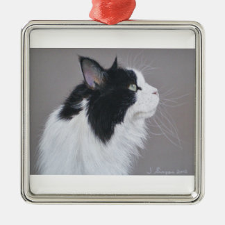 Black and White Maine Coon cat. Metal Tree Decoration