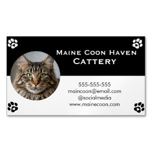 Black and White Maine Coon Customizable  Magnetic Business Card