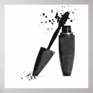 Black and white makeup beauty mascara fashion poster
