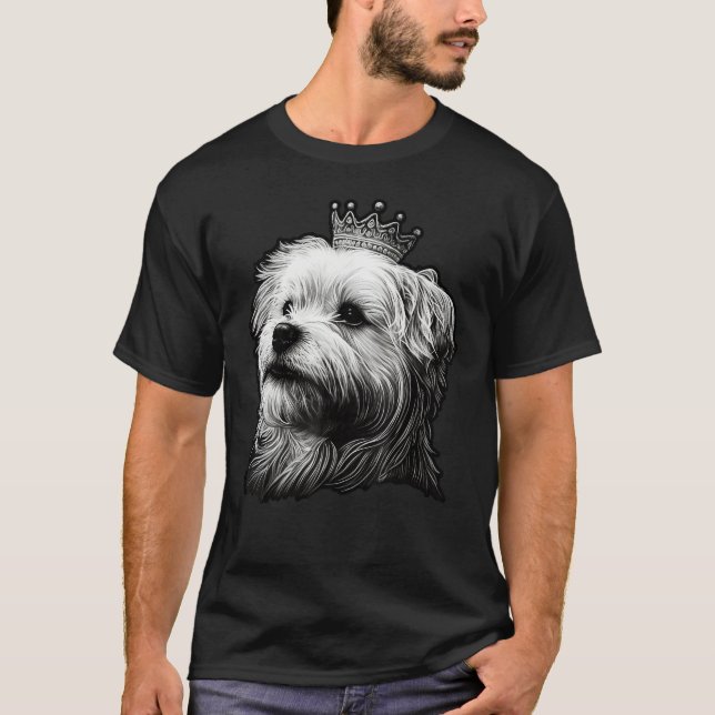 Black and White Maltese Dog on Crown Maltese dog T-Shirt (Front)