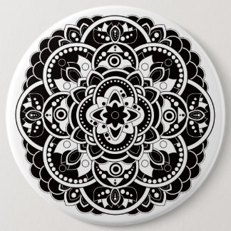 Black and white mandala 6 cm round badge
