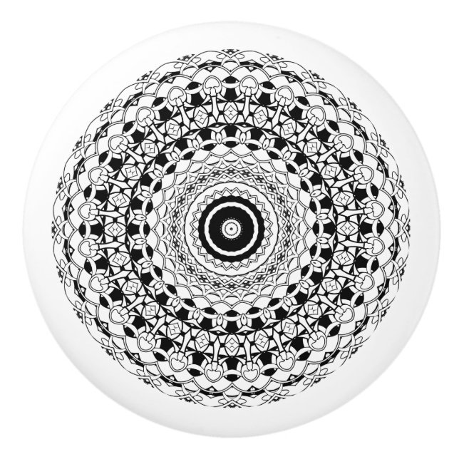 Black And White Mandala Ceramic Knob (Front)